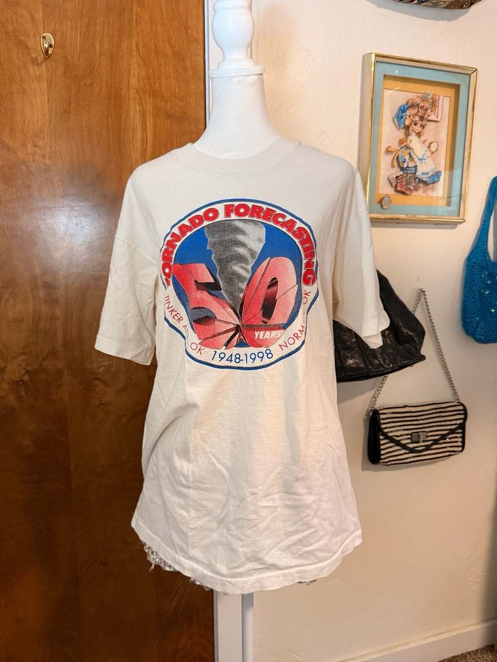 Vintage 1998 Tornado Forecasting 50 Years Tinker AFB Norman OK T-Shirt XL